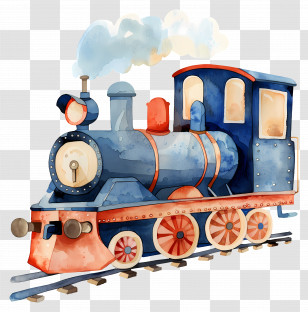 Train - Vintage Watercolor Blue Train On Track Transparent PNG