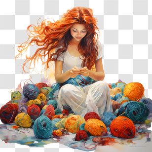 I Love Yarn Day - Woman Knitting With Colorful Yarn Balls Transparent PNG
