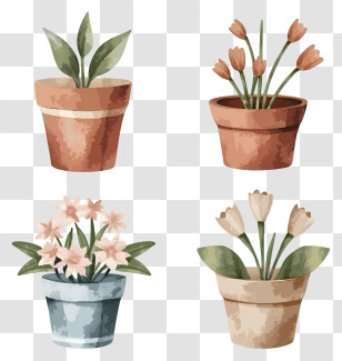 Flower Pot - Beautiful Potted Flowers In Different Styles Transparent PNG