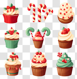 Cupcakes - Christmas Cupcakes And Candy Canes Transparent PNG
