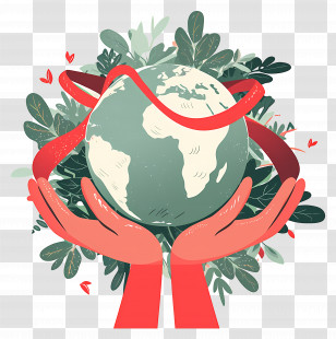World Aids Day - Illustration Of Hands Protecting Planet Earth With A Ribbon Transparent PNG
