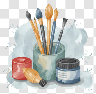 Watercolor Brushes - Paint Brushes And Ink Bottles Transparent PNG