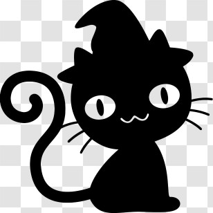 Black Cat - Black Silhouette Of A Witch Cat In Hat Transparent PNG
