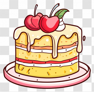 Cute Cake - Delicious Cake With Cherries Illustration Transparent PNG