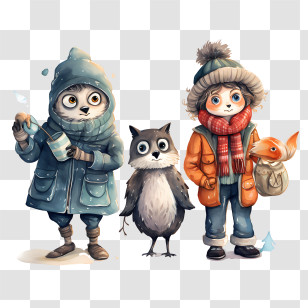 Winter Costume Animal - Winter Characters With Animals And Children Transparent PNG
