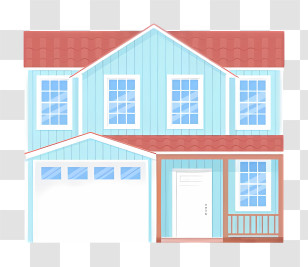 Icon - Cute Blue House With Red Roof Transparent PNG
