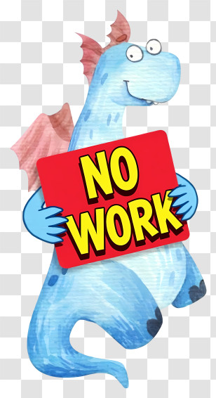 Dinosaur No Work - Blue Dragon With No Work Sign Transparent PNG