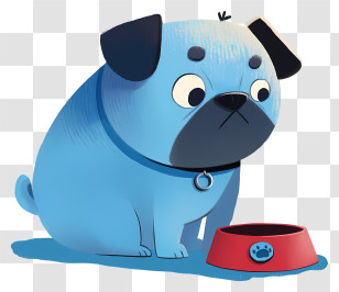 Blue Pug Dog - Blue Pug With Red Bowl Transparent PNG