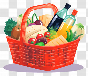 Red Picnic Basket With Food - Red Picnic Basket Filled With Food Items Transparent PNG