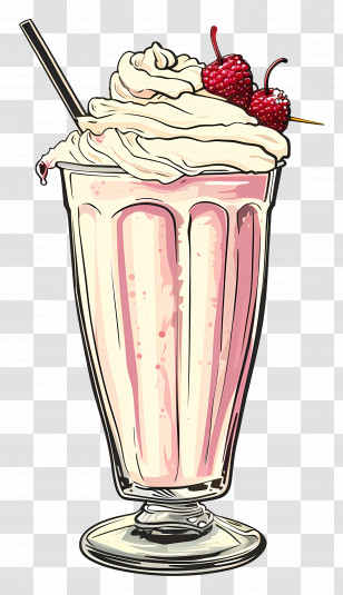Milkshake - Strawberry Milkshake With Whipped Cream And Cherries Transparent PNG