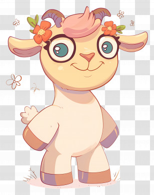 Cute Goat - Cute Cartoon Goat With Flowers Transparent PNG