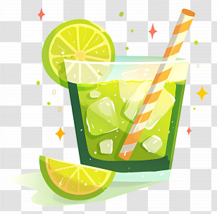 Green Lemonade - Refreshing Lime Drink With Straw And Ice Cubes Transparent PNG