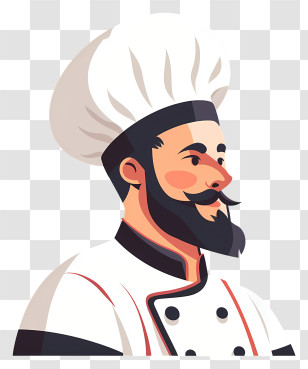 Chef - Bearded Chef In White Hat And Uniform Transparent PNG