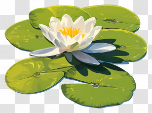 Water Lily Flowers - White Water Lily With Green Leaves Transparent PNG