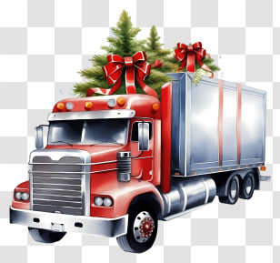 Red Semi Trailer Truck - Christmas Semi-Truck Decorated For The Holidays Transparent PNG