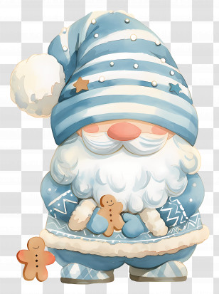 Winter Gnome - Blue And White Santa Claus Holding Gingerbread Cookies Transparent PNG