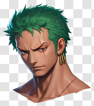 Roronoa Zoro - Anime Swordsman With Green Hair And Scar Transparent PNG