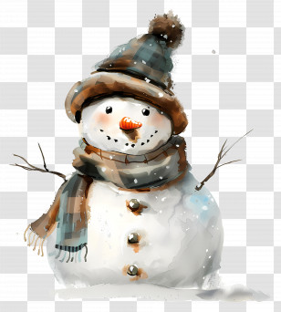 Snowman - Snowman With Hat And Scarf Illustration Transparent PNG