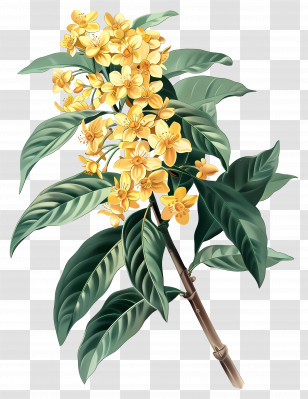 Osmanthus Flower - Yellow Flower Sprig Illustration With Green Leaves Transparent PNG