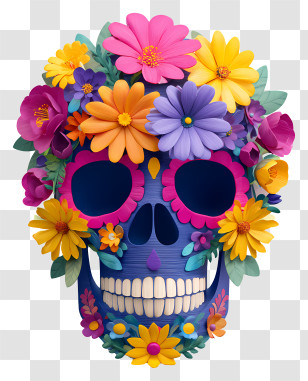Halloween Skull Flowers - Colorful Skull With Flowers For Day Of The Dead Transparent PNG