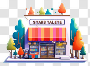 Shop - Colorful Bookstore With Awning Transparent PNG