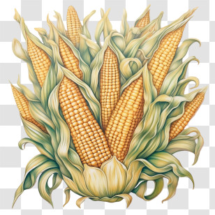 Corn - Corn Cobs With Leaves Illustration Transparent PNG
