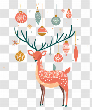 Christmas Deer - Christmas Deer With Ornament-adorned Antlers Transparent PNG