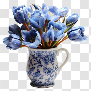 Coffee Flowers - Beautiful Blue Tulips In Floral Vase Transparent PNG