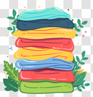 Stack Of Clothes - Stack Of Colorful Towels With Leaves Transparent PNG