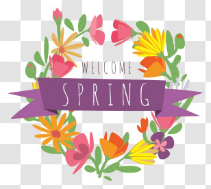 Wreath - Colorful Spring Wreath With Welcome Banner Transparent PNG