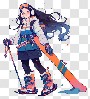 Animated Skiing Girl - Anime Skier With Snowboard Transparent PNG