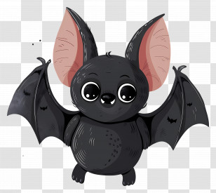 Halloween Bat - Cute Cartoon Black Bat Illustration For Halloween Transparent PNG