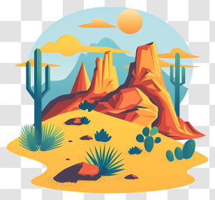 Desert - Sunny Desert Landscape With Cactus Transparent PNG