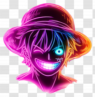 Neon Monkey D Luffy - Neon Anime Character With Hat Transparent PNG