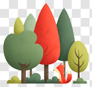 Fox In Forest - Colorful Trees With Fox Transparent PNG