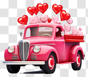 Realistic 3d Valentine Vehicle - Truck With Hearts Filled Bed Transparent PNG
