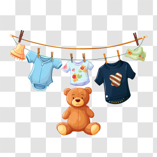 Baby Clothes
 - Teddy Bear And Baby Clothes Hanging On A Line Transparent PNG