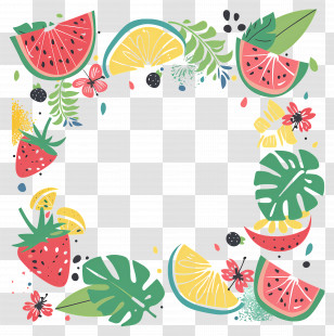 Summer - Tropical Fruit And Floral Decorative Border Transparent PNG