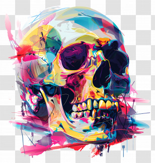 Skull - Colorful Artistic Skull Illustration For Halloween Transparent PNG