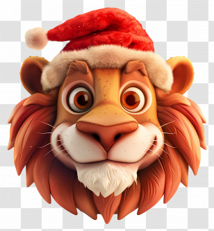 Lion Christmas - Festive Cartoon Lion In Santa Hat Transparent PNG