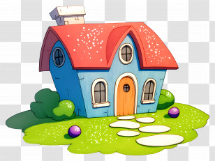 Cartoon House - Cute Cartoon Blue House With A Red Roof Transparent PNG