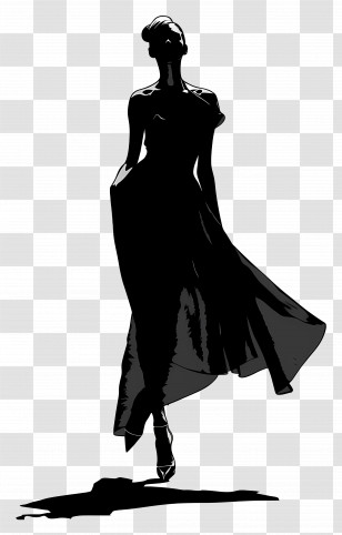 Fashion Model Silhouette - Silhouette Of A Lady Wearing A Flowing Gown Transparent PNG
