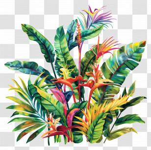 Tropical Vegetation - Vivid Tropical Plants Illustration With Bright Colors Transparent PNG