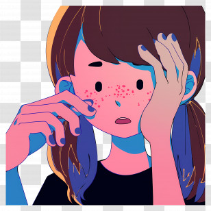 Girl Touching Face - Freckled Cartoon Girl Transparent PNG