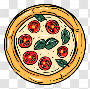 Margherita Pizza - Hand-Drawn Pizza With Tomatoes And Basil Toppings Transparent PNG