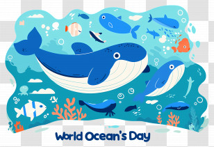 World Oceans Day - Illustration Of Ocean Wildlife For World Oceans Day Transparent PNG