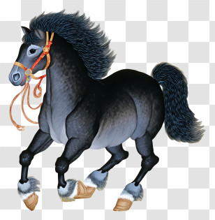 Zodiac Chinese - Black Galloping Horse Illustration Transparent PNG