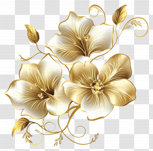 Flower Gold - Golden Hibiscus Flowers Illustration Transparent PNG