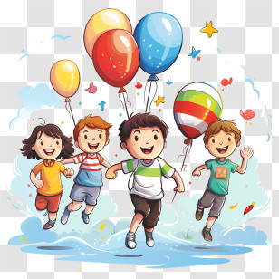 Child Health Day - Children Running With Balloons Transparent PNG