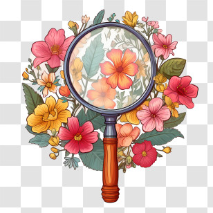 Magnifying Glass - Magnifying Glass With Colorful Flowers Illustration Transparent PNG